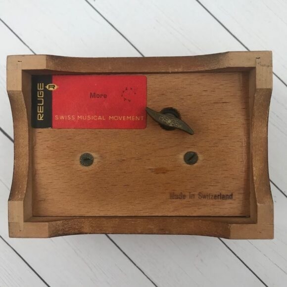 Reuge Swiss Music Box Boy Playing Horn for Bird Image on Top Wood Footed Hinged - Picture 4 of 13